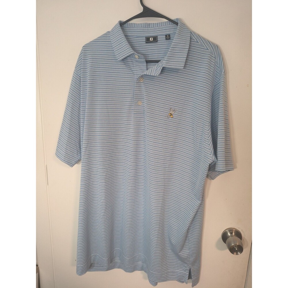 FJ Foot Joy Polo Shirt XL Winged Foot Golf Club Blue Stripes